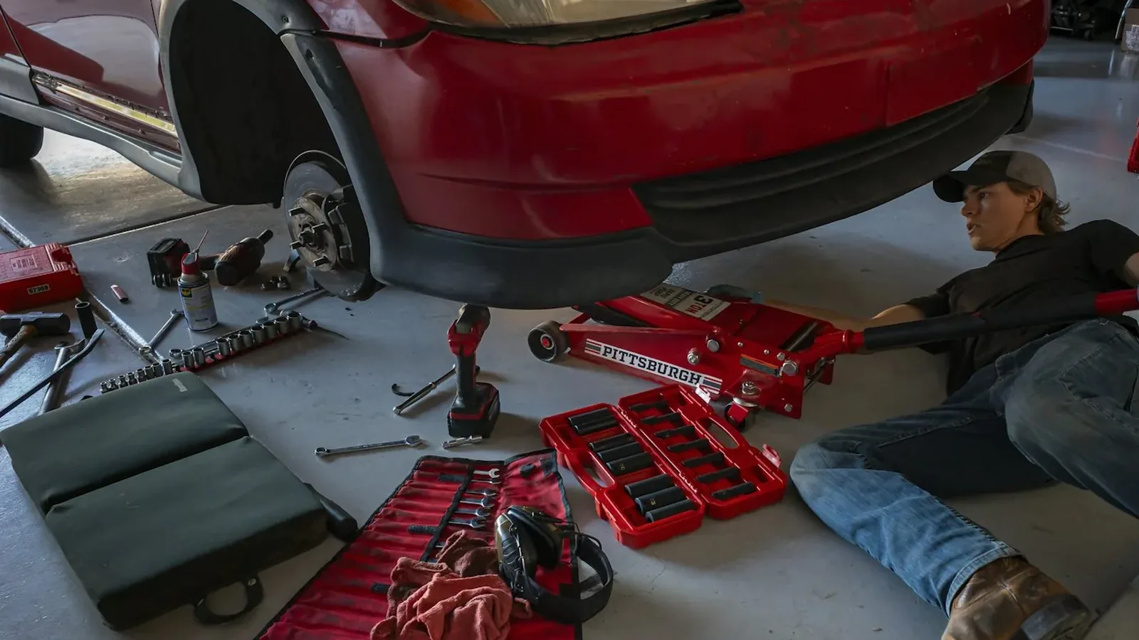 A technician working on a repair