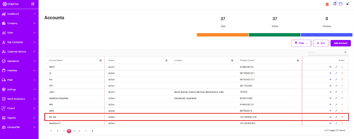 Synced customer appearing in Sales Accounts