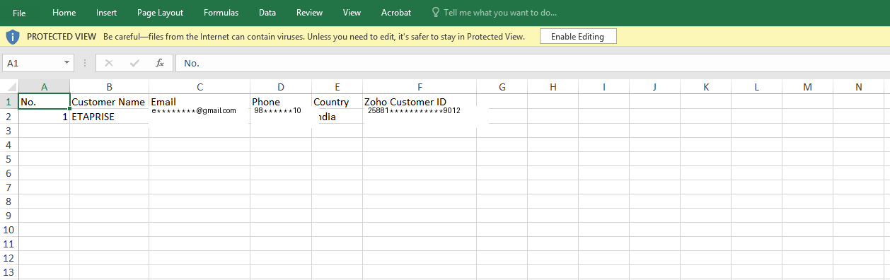 Export options on the customer list page
